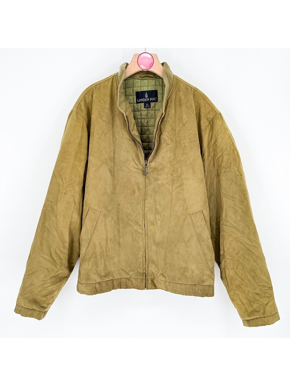 London Fog Quilted Lined Full Zip Jacket Tan Mens L